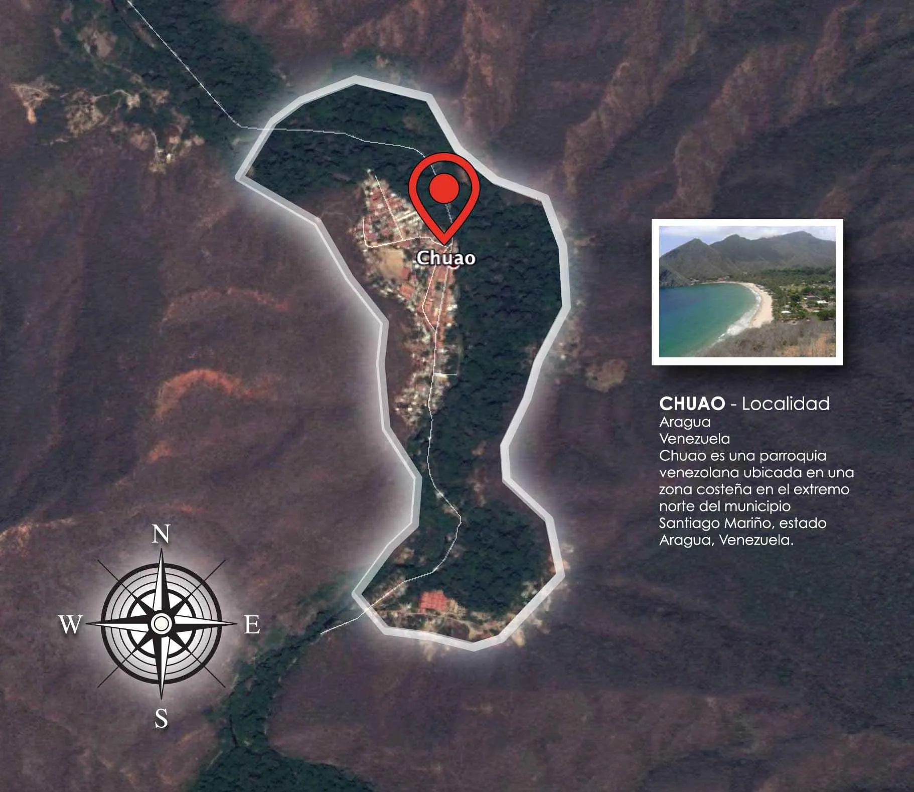 Mapa detallado de la ubicación geográfica de Chuao en el estado Aragua