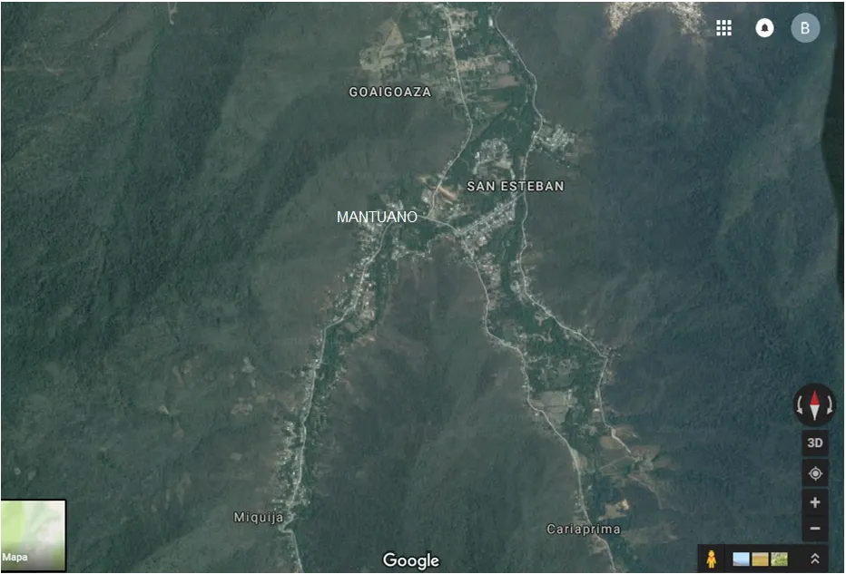 Mapa detallado de la ubicación geográfica de Mantuano en Venezuela