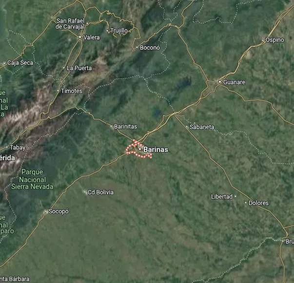 Detailed map of Barinas geographical location in Venezuela